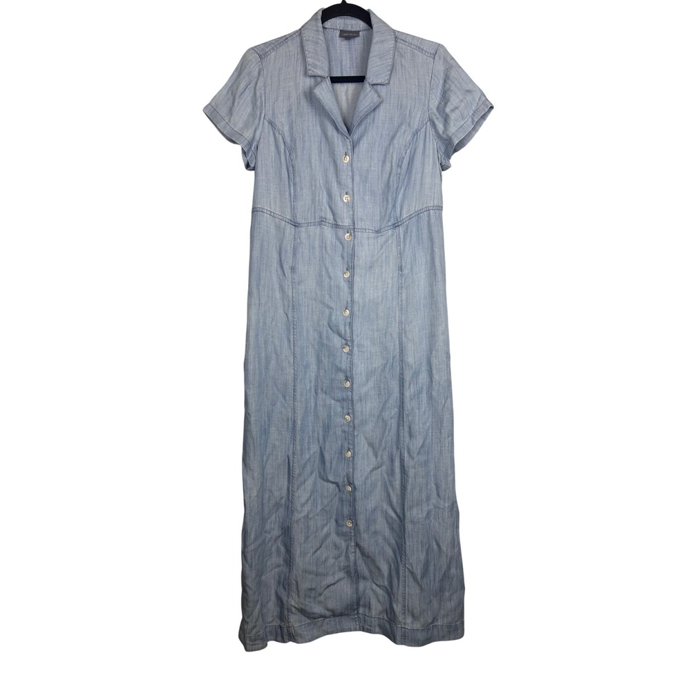 J. Jill Denim Blue Tencel Lyocell Button Front Maxi Shirt Dress Women Small